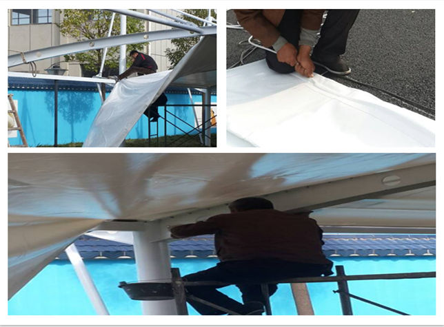 仙桃地稅局膜結(jié)構(gòu)停車棚拉膜現(xiàn)場施工圖