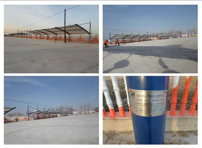 遼寧盤錦七彩莊園膜結構車棚現(xiàn)場成品圖