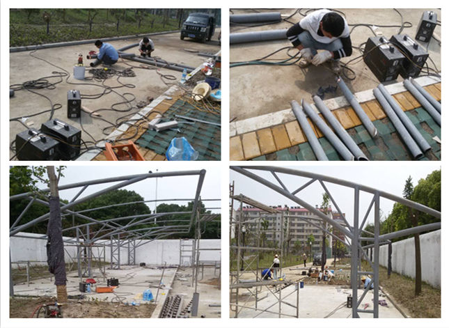 仙桃農(nóng)商行T型圓管膜結(jié)構(gòu)自行車棚鋼結(jié)構(gòu)現(xiàn)場施工圖