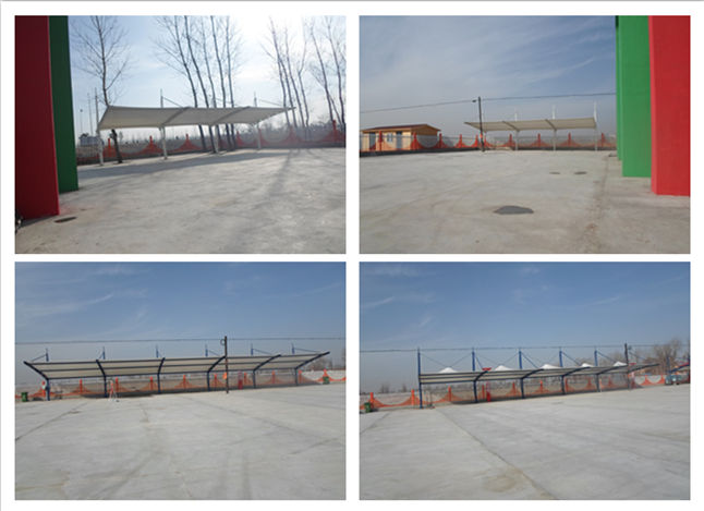 遼寧盤錦七彩莊園膜結構車棚現(xiàn)場成品圖