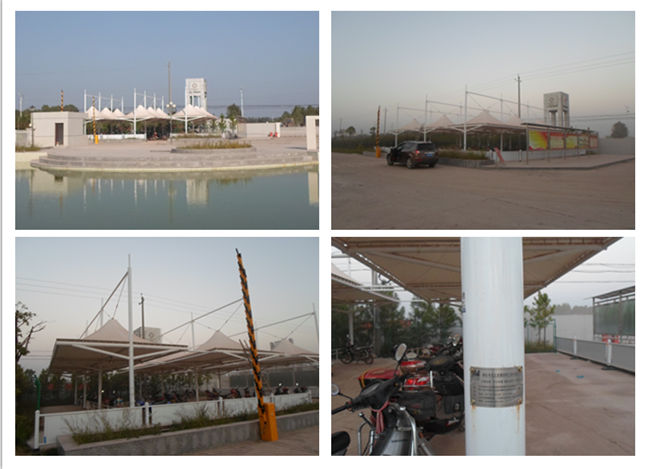 恒天嘉華冒頂膜結(jié)構(gòu)自行車車棚現(xiàn)場(chǎng)成品圖