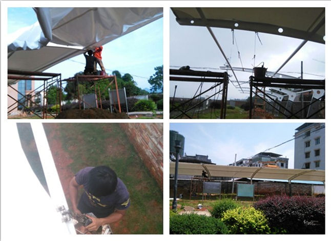 韶關(guān)始興氣象局膜結(jié)構(gòu)停車棚拉膜現(xiàn)場(chǎng)施工圖