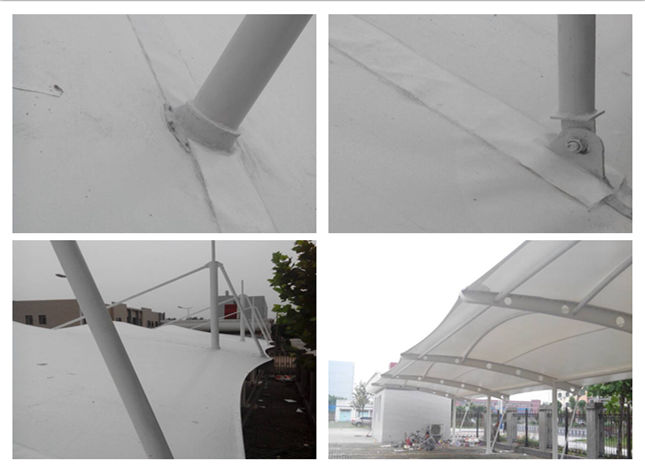 漢川吊塔式異形鋼膜結(jié)構(gòu)停車棚現(xiàn)場成品圖