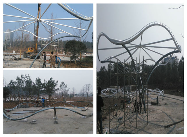 千佛洞植物園景觀膜結(jié)構(gòu)鋼結(jié)構(gòu)現(xiàn)場(chǎng)施工圖