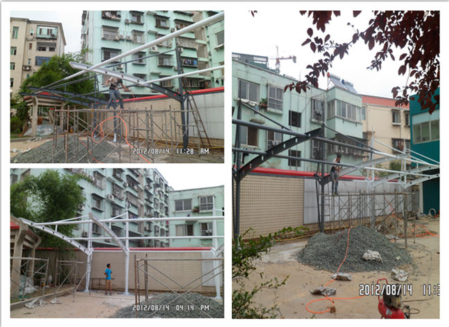 十堰電力馬鞍式異形鋼膜結(jié)構(gòu)車棚鋼結(jié)構(gòu)現(xiàn)場施工圖