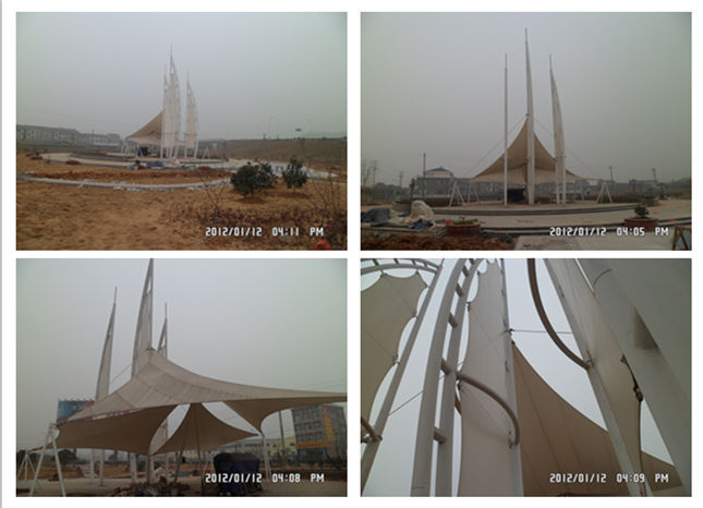 宜都枝城廣場景觀膜結(jié)構(gòu)鋼結(jié)構(gòu)現(xiàn)場施工圖