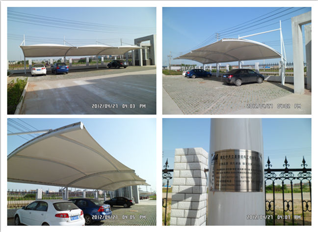 美味源公司吊塔式圓管膜結(jié)構(gòu)汽車車棚現(xiàn)場(chǎng)成品圖