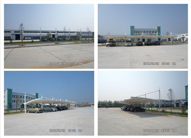 湖北凱騎公司吊塔式異形鋼膜結構車棚現(xiàn)場成品圖