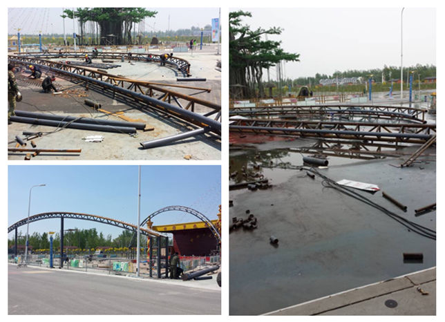 七彩莊園舞臺膜結(jié)構(gòu)鋼結(jié)構(gòu)現(xiàn)場施工圖