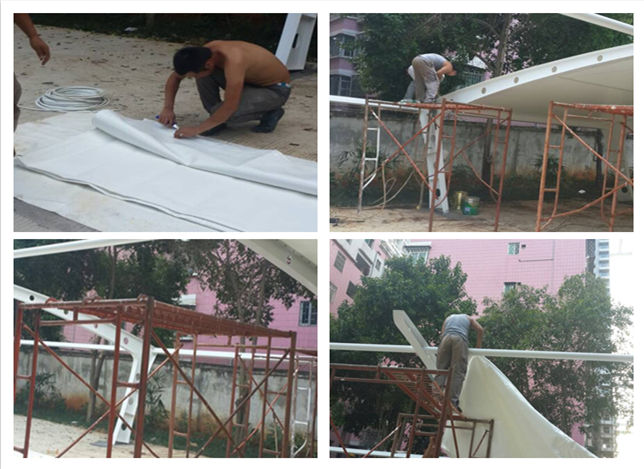 韶關(guān)氣象局L型異形鋼膜結(jié)構(gòu)車棚現(xiàn)場施工圖