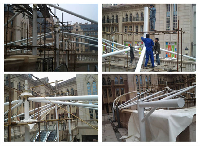 武漢光谷世界城頂棚膜結(jié)構(gòu)工程鋼結(jié)構(gòu)現(xiàn)場施工圖