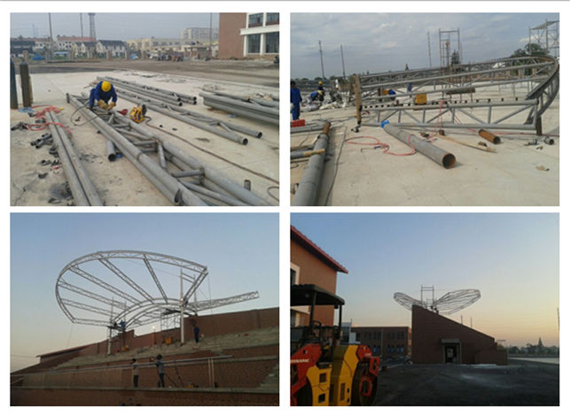 咸寧學(xué)校主席臺膜結(jié)構(gòu)工程鋼結(jié)構(gòu)現(xiàn)場施工圖