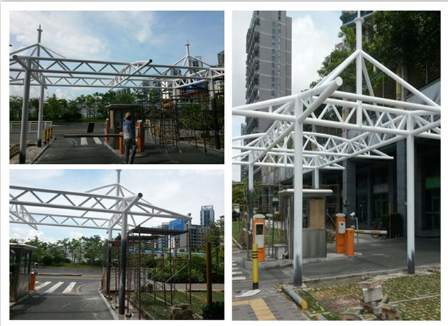 深圳羅湖小區(qū)大門(mén)門(mén)頭膜結(jié)構(gòu)鋼結(jié)構(gòu)現(xiàn)場(chǎng)施工圖