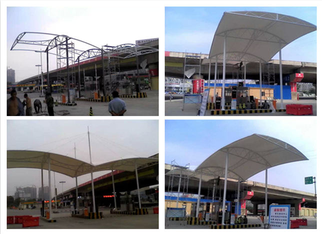 黃石收費(fèi)站頂棚膜結(jié)構(gòu)現(xiàn)場(chǎng)施工圖