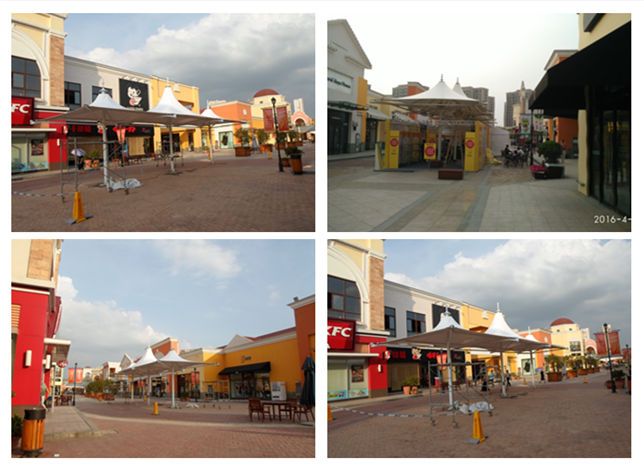 百聯(lián)奧特萊斯三連帽休閑景觀遮陽傘現(xiàn)場成品圖