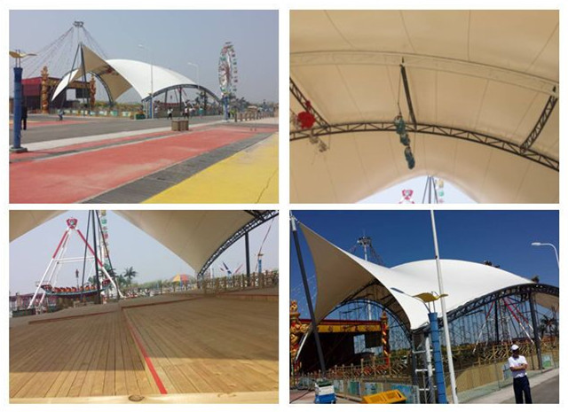 七彩莊園舞臺膜結(jié)構(gòu)拉膜現(xiàn)場施工圖