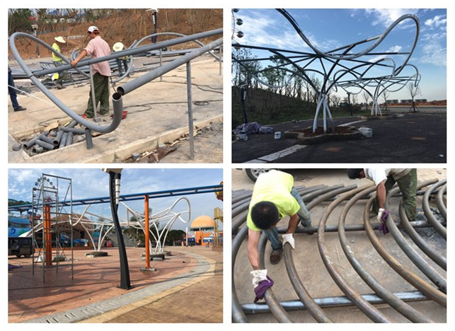 荊門市歡樂世界景觀鋼結(jié)構(gòu)現(xiàn)場施工圖