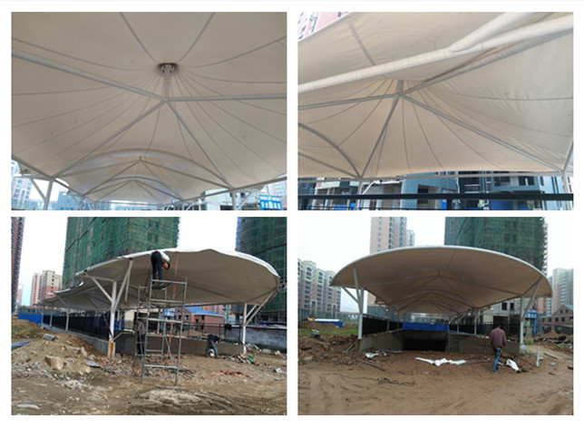 鄂州榮府三連帽出入口膜結(jié)構(gòu)現(xiàn)場(chǎng)施工圖