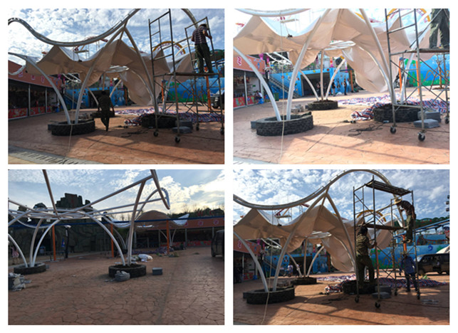 荊門市歡樂世界景觀膜結(jié)構(gòu)現(xiàn)場施工圖