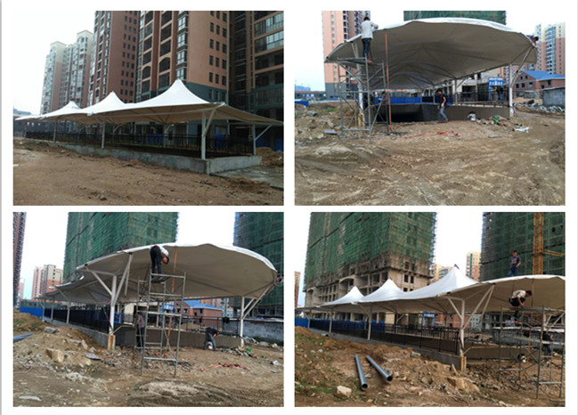 鄂州榮府三連帽出入口膜結(jié)構(gòu)成品圖